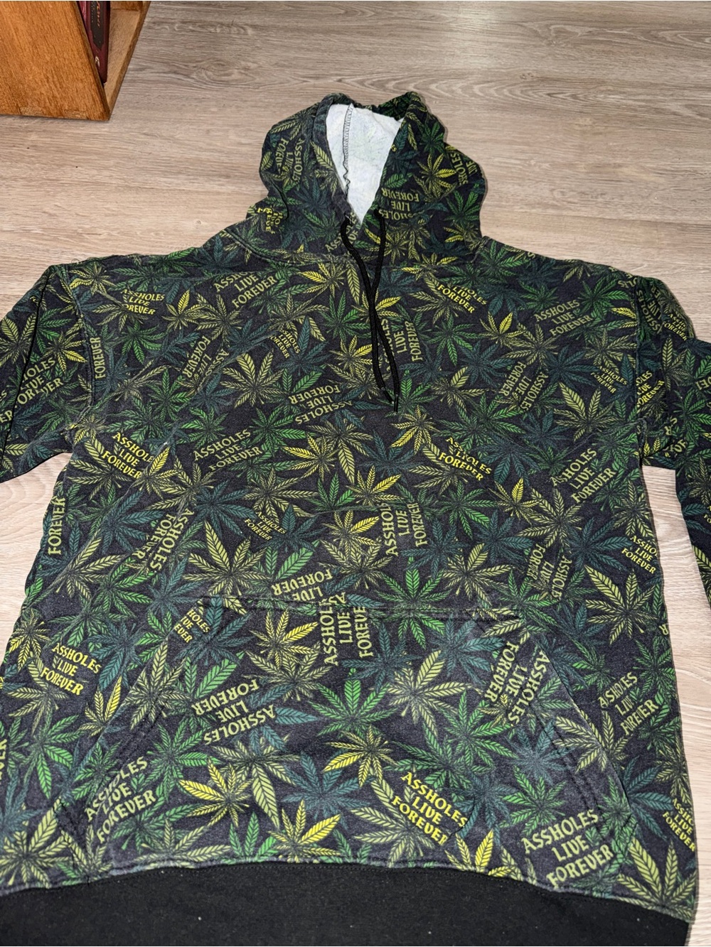 Assholes Live Forever Weed Leaf Print Matching Hoodie & Sweatpants Set